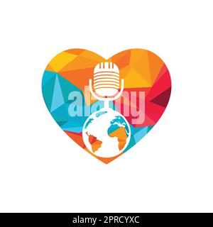 Global podcast logo design. Broadcast entertainment business logo template vector illustration. Stock Vector