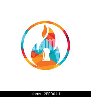 Fire padlock key logo design template. Fire flame key logo icon. Stock Vector