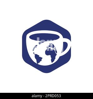 Creative Coffee cup with globe map vector logo design template. Stock Vector