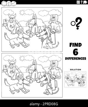 differences game with cartoon dogs coloring page Stock Vector Image ...