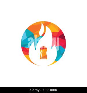 Fire padlock key logo design template. Fire flame key logo icon. Stock Vector