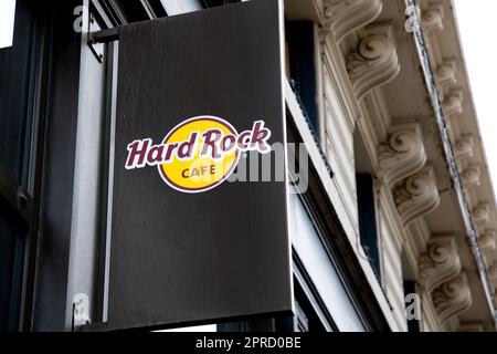 lyon , Aura France - 04 20 2023 : Hard Rock Cafe logo text and sign brand wall facade flag signboard coffee shop Stock Photo