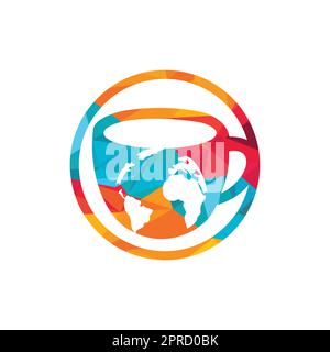 Creative Coffee cup with globe map vector logo design template. Stock Vector