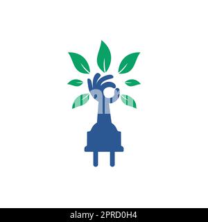 Electric cord and hand tree vector logo design. Stock Vector