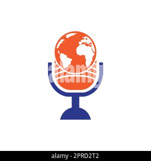 Global podcast logo design. Broadcast entertainment business logo template vector illustration. Stock Vector
