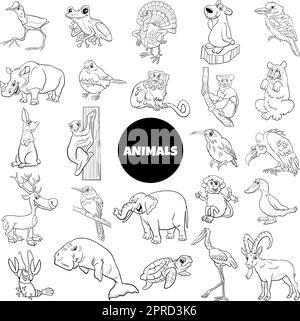 Black and white cartoon illustration of ibex animal character on ...