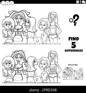 differences educational game with comic woman characters Stock Vector ...