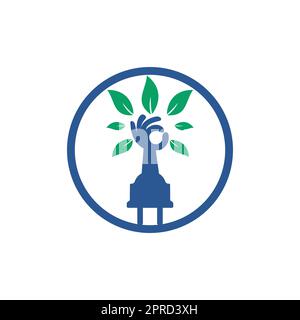 Electric cord and hand tree vector logo design. Stock Vector