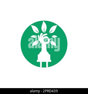 Electric cord and hand tree vector logo design. Stock Vector