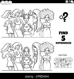 differences game with comic woman coloring page Stock Vector Image ...