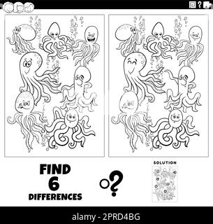 differences game with cartoon octopus animal characters Stock Vector ...