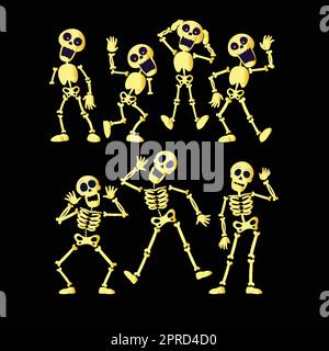 hand drawn gold flat halloween skeletons collection Stock Vector