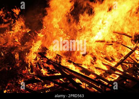 Strong burning wood at night Stock Photo