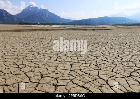 A dried up lake during great drought in Germany Stock Photo