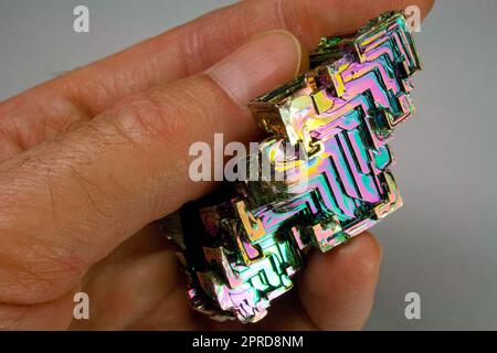 Crystalline Bismuth Metal - Iridescent Colors Stock Photo