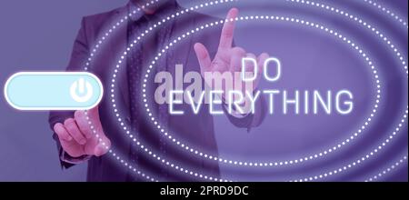Text caption presenting Do Everything. Word for Jack of All Trades Self Esteem Ego Pride No Limits Businessman Pointing With Two Fingers On Pattern With Power . Stock Photo