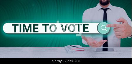 Text showing inspiration Time To Vote. Business approach Election ahead choose between some candidates to govern Man Holding A Tablet Projecting A Camera Showing Creative Photography. Stock Photo