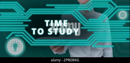 Text sign showing Time To Study. Business concept Exams ahead need concentrate in studies learn the lesson Businesswoman With Tablet Presenting New Global Communication Ideas. Stock Photo