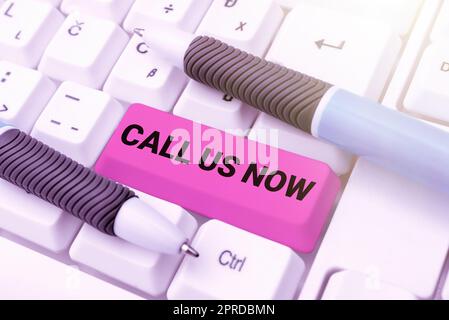 Writing displaying text Call Us Now. Business showcase Communicate by telephone to contact help desk support assistance -48618 Stock Photo
