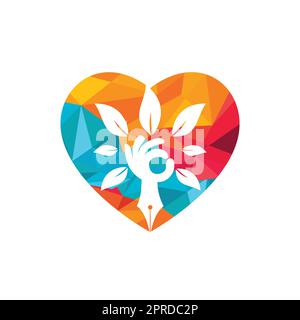 Education insurance and support logo concept. Pen and hand tree with heart shape icon logo. Stock Vector