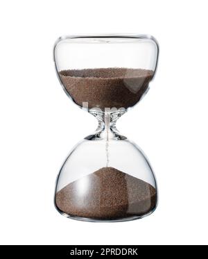 An hourglass placed on a white background. Stock Photo