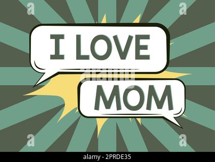 Text sign showing I Love Mom. Internet Concept Good feelings about my mother Affection loving happiness Standing Woman Wearing Vr Glasses Presenting Important Messages. Stock Photo