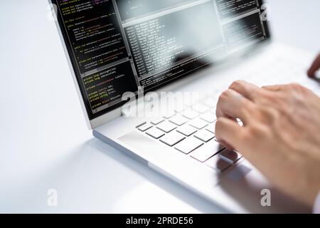 Computer Programmer Using Development Software Stock Photo