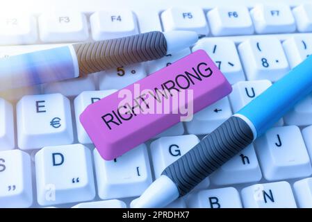 Handwriting text Right Wrong. Conceptual photo choose between two decisions correct and bad one to make -48646 Stock Photo