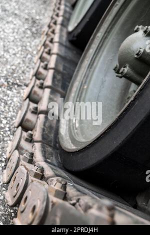 Detail of a chain track on an heavy tank Stock Photo