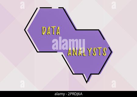 Inspiration showing sign Data Analysts. Conceptual photo Programmer Design and Create Report Identifies patterns Hexagon Speech Bubbles Presenting Strategies For Achieving Progress. Stock Photo