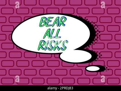 Hand writing sign Bear All Risks. Business idea Be aware of all things that can go wrong Financial protection Woman Holding A Tablet And Pen Pressing On Security For Crucial Data. Stock Photo