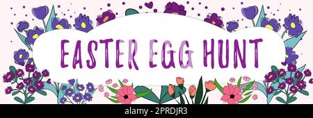 Text caption presenting Easter Egg Hunt. Word Written on Searching special season treats presents spring tradition Man With Light Bulbs And Puzzle Pieces Around Thinking New Ideas. Stock Photo