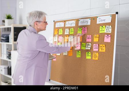 Woman Writing Kanban Plan Stock Photo