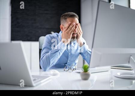 Eye Pain And Inflammation. Man With Retina Fatigue Stock Photo