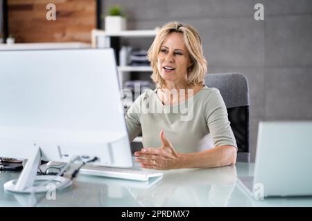 Virtual Personal Assistant Woman Making Video Conference Stock Photo