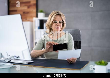 Remote Check Deposit Taking Photo Stock Photo