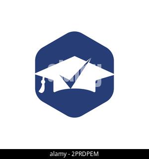 Graduation hat and check mark icon and logo design. Educational and ...