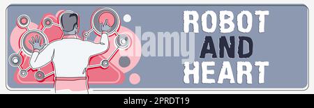 Sign displaying Robot And Heart. Conceptual photo Sensitivity and care behind the machine technology Colleagues Sharing Thoughts Together With Speech Bubbles And Assorted S Stock Photo