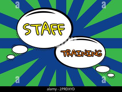 Text showing inspiration Staff TrainingA program that helps employees to learn specific knowledge. Business concept A program that helps employees to learn specific knowledge Frame With Leaves And Flowers Around And Important Announcements Inside. Stock Photo