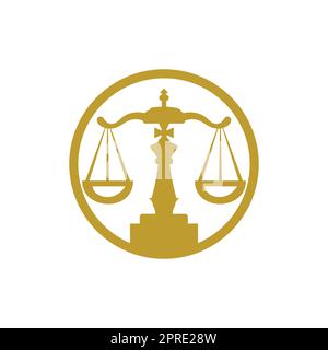 Chess law vector logo design template. Chess king and scale icon design. Stock Vector