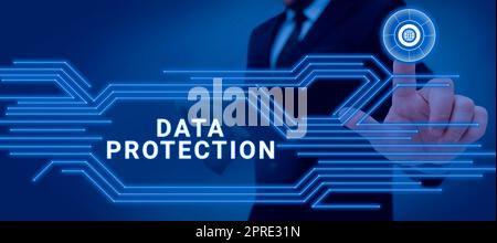 Sign displaying Data Protection, Business overview safeguarding information away from a possible data breach Stock Photo