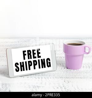 Conceptual caption Free Shipping, Word Written on retailing strategy primarily used to attract more customers Stock Photo