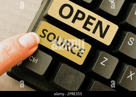 Sign displaying Open Source, Concept meaning contains the source code that can be modified and enhanced Stock Photo