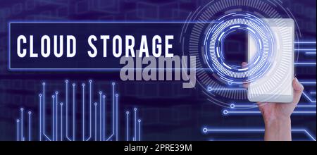 Conceptual caption Cloud Storage, Word for computing connect devices to cloud data on remote storage Stock Photo
