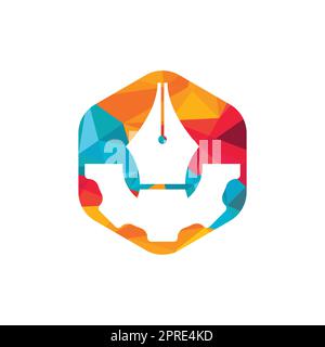 Gear and pen vector logo design. Unique law and industrial logotype design template. Stock Vector