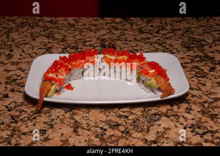 Traditional and authentic Japanese cusine know as a Sushi Roll Stock Photo