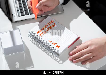 Handwriting text Marketing StrategyScheme on How to Lay out Products Services Business, Business concept Scheme on How to Lay out Products Services Bu Stock Photo