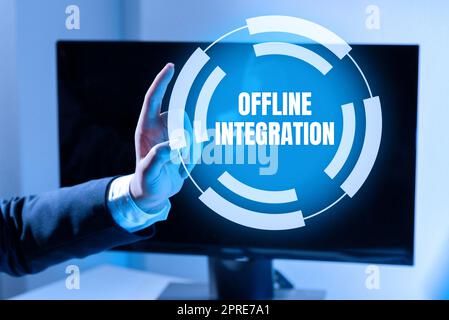 Sign displaying Offline Integration, Word Written on First Triad of Marketing Television Print and Outdoor Stock Photo