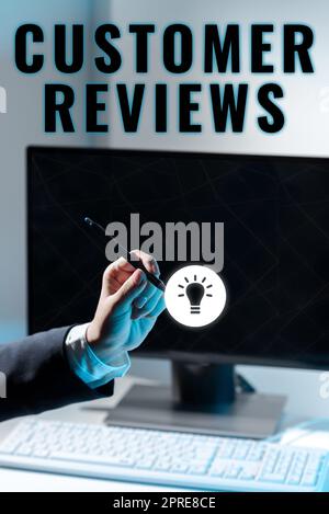 Text caption presenting Customer Reviewsreview of product or service made by client who has used, Word Written on review of product or service made by Stock Photo