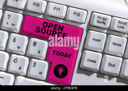 Writing displaying text Open Source, Conceptual photo contains the source code that can be modified and enhanced Stock Photo